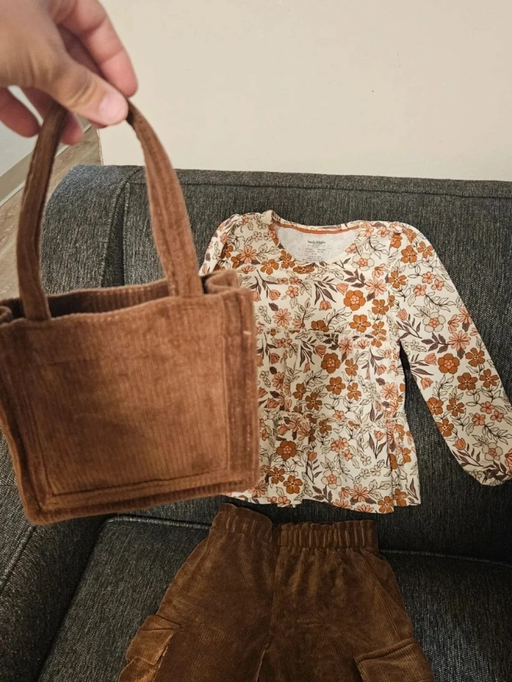 haute hippie Girls Floral Matching Set Brown & Cream Like New